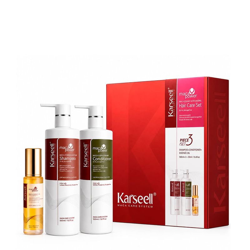 Kit Karseell Maca Power 3x1 Hair Care - Sha 500ml + Cond 500ml + Oil 50ml