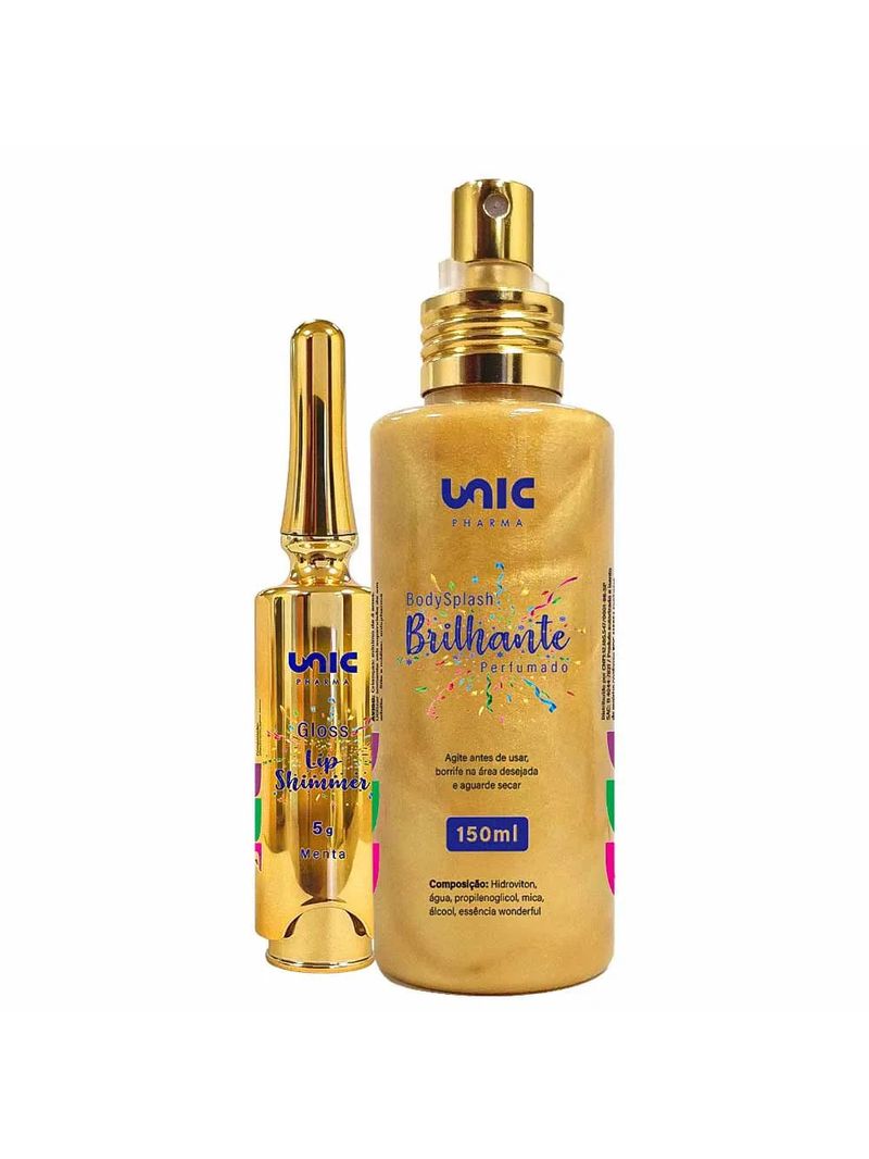 Kit Gloss Lip Shimmer 5g + Body Splash Brilhante Dourado 150ml
