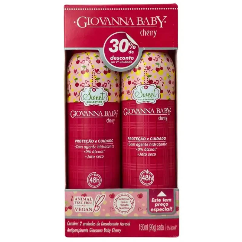 Kit 2 Desodorantes Antitranspirantes Aerosol Cherry 150ml - Giovanna Baby