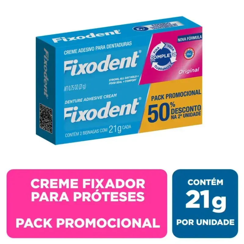 Creme Fixador para Próteses Dentárias Fixodent Original 21g - 2 Unidades