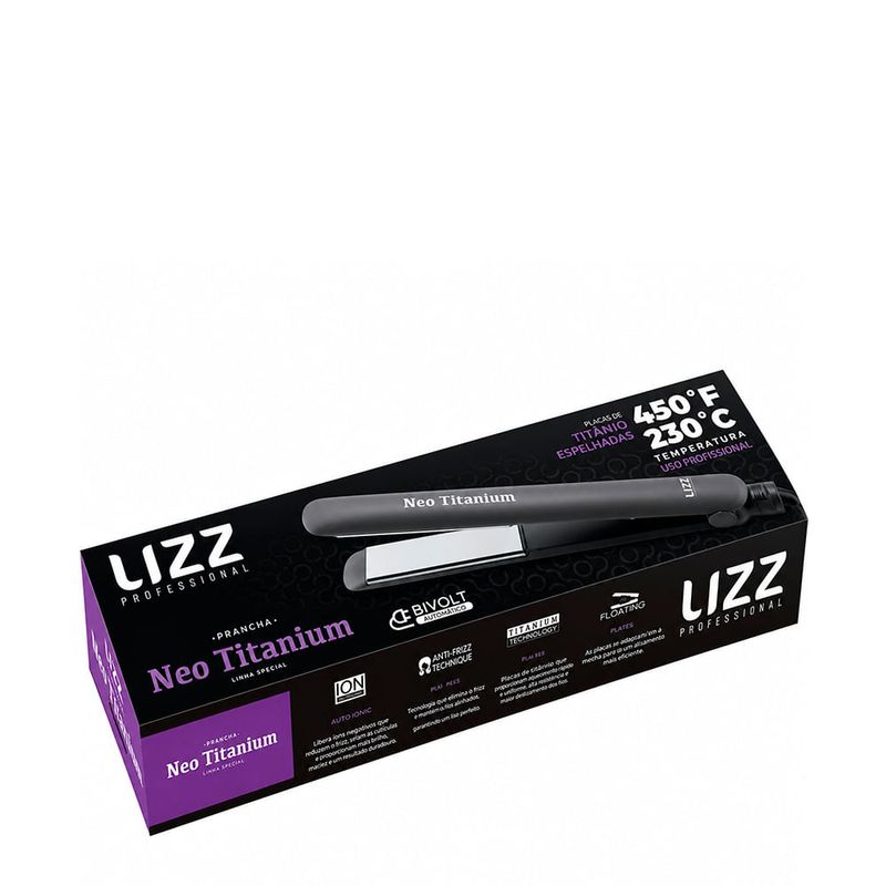 Lizz Professional Neo Titanium Cinza 230°C/450°F - Chapinha de Cabelo Bivolt