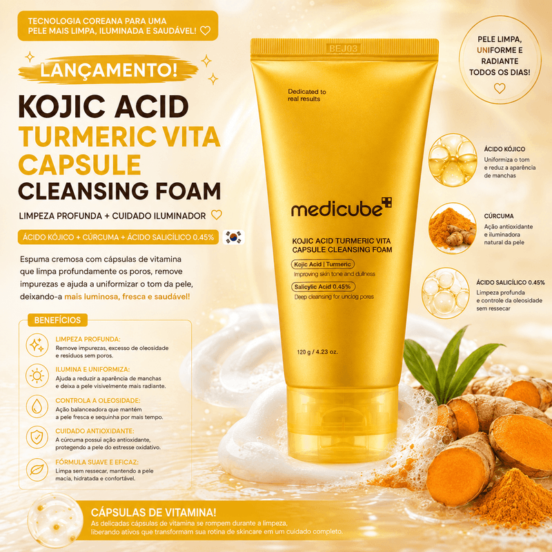 Medicube Kojic Acid Turmeric Vita Capsule - Espuma de Limpeza Facial 120g