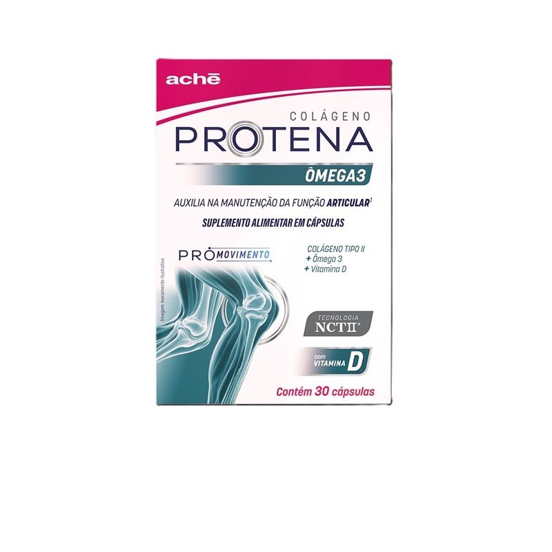Protena Colágeno Não Hidrolisado Tipo II 40mg + Ômega 3 + Vitamina D - 30 Cápsulas