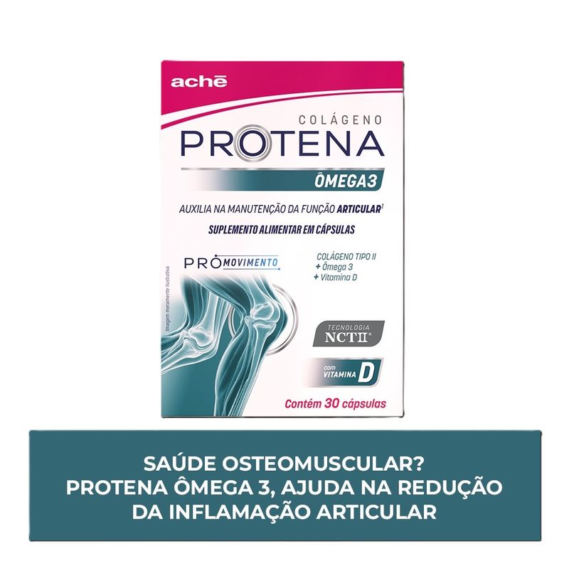 Protena Colágeno Não Hidrolisado Tipo II 40mg + Ômega 3 + Vitamina D - 30 Cápsulas