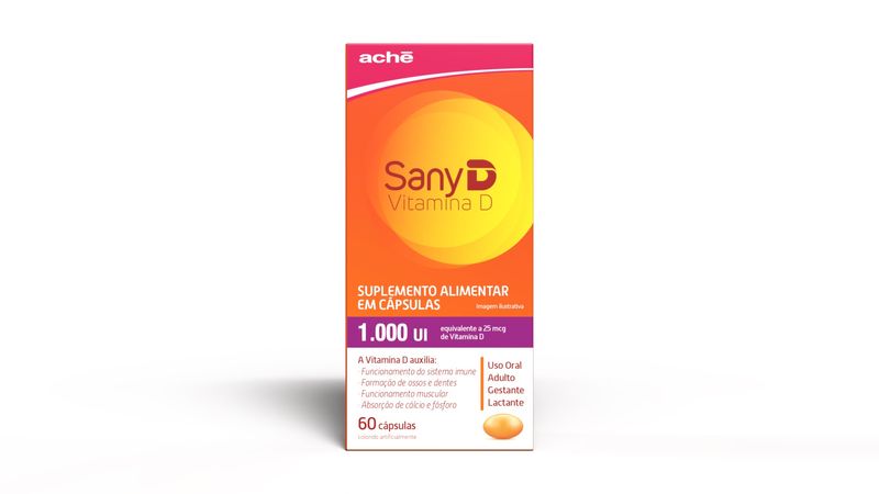 Suplemento Alimentar Vitamina D3 Sany 1000UI Cápsula 60 Unidades