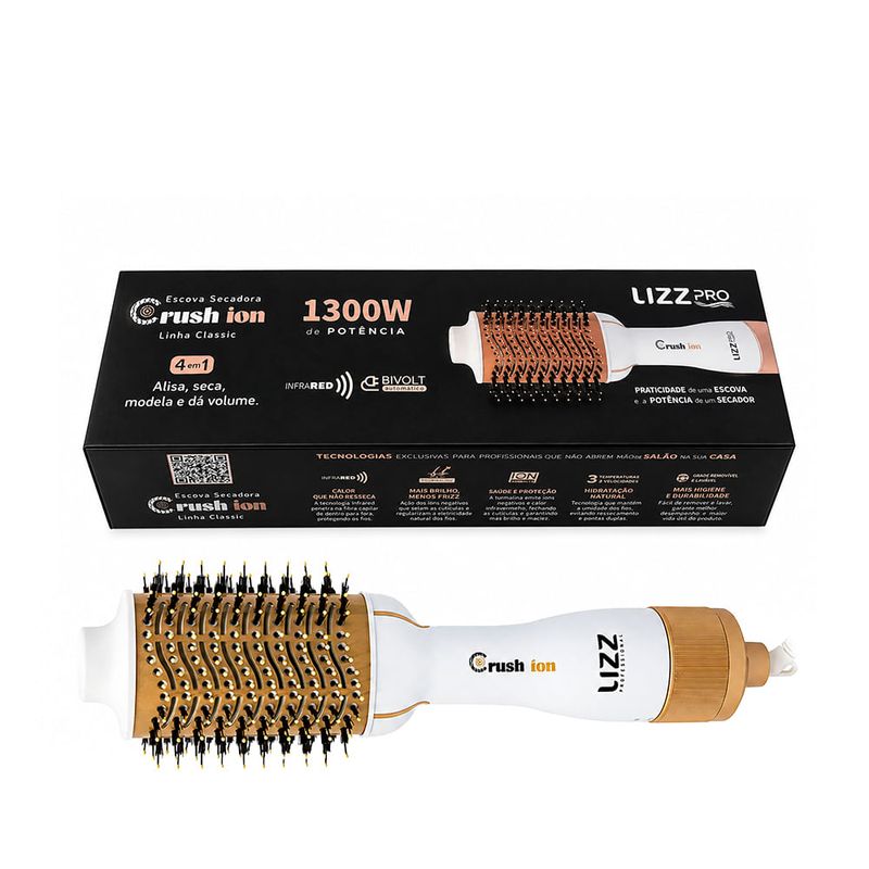 Lizz Professional Crush Íon Classic 1300W - Escova Secadora Bivolt