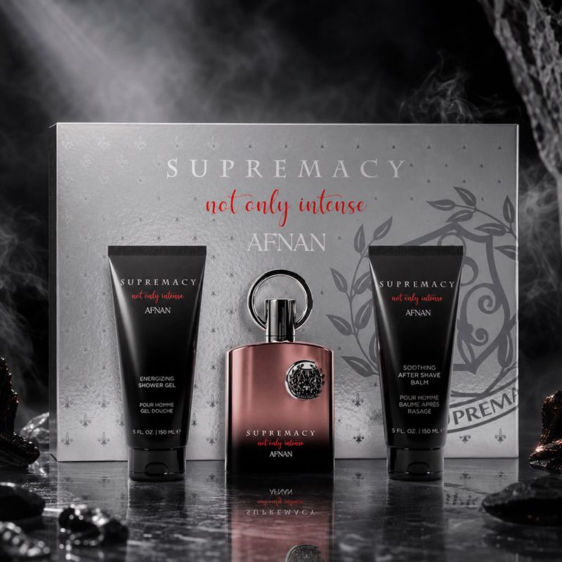 Kit Afnan Supremacy Not Only Intense Masculino - Extrait de Parfum 100ml + Pós-Barba 150ml + Gel de Banho 150ml