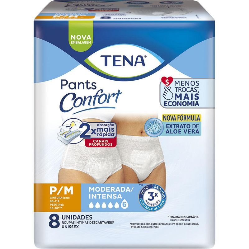 Roupa Íntima Descartável Unissex Pants Tena Confort P/M Pacote 8 Unidades
