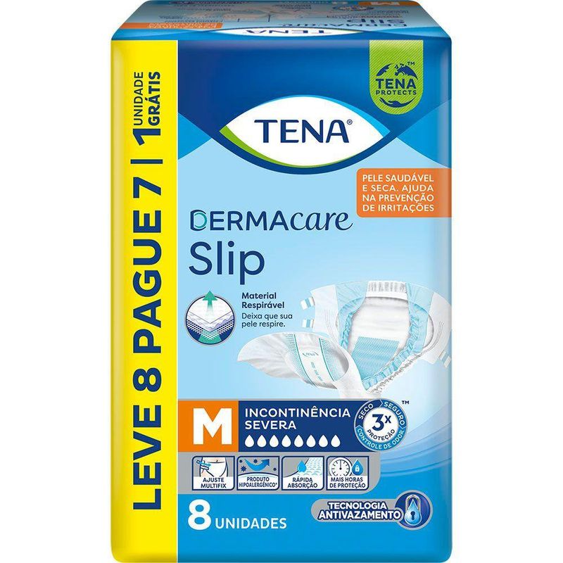 Fralda Adulto Tena Slip Dermacare M Leve 8 Pague 7 Unidades