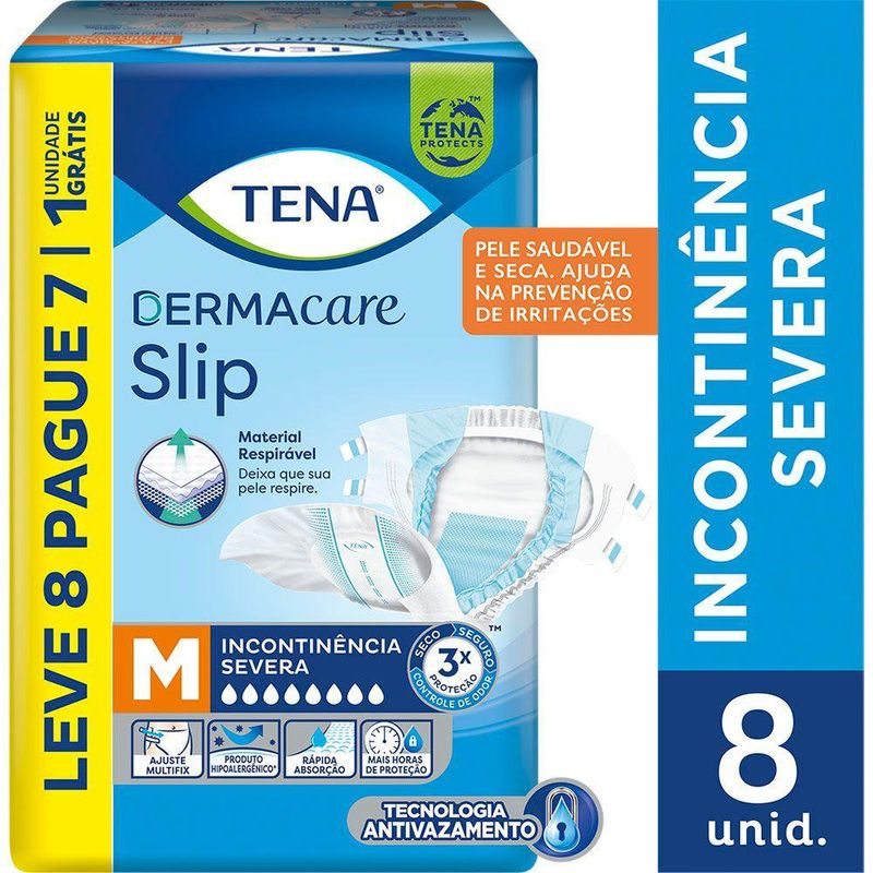 Fralda Adulto Tena Slip Dermacare M Leve 8 Pague 7 Unidades