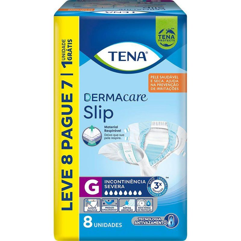 Fralda Adulto Tena Slip Dermacare G Leve 8 Pague 7 Unidades