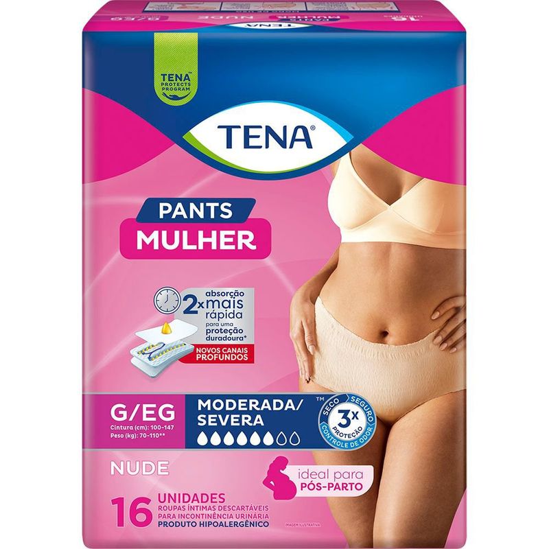 Roupa Íntima Descartável Nude Pants Tena Mulher G/EG - 16 Unidades