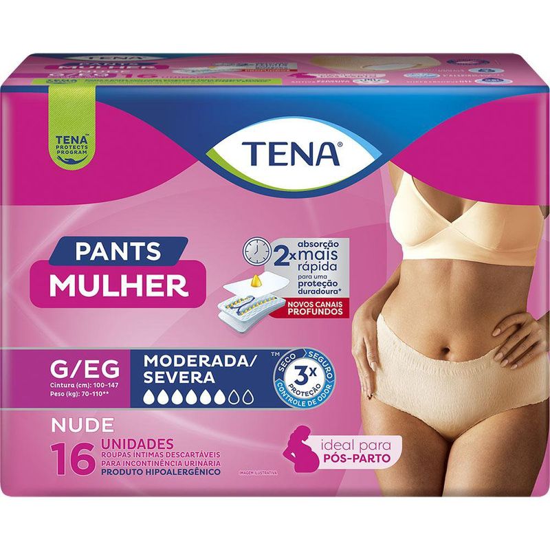 Roupa Íntima Descartável Nude Pants Tena Mulher G/EG - 16 Unidades