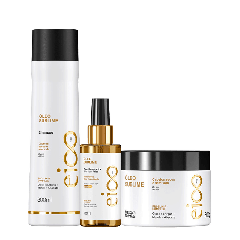 Kit Eico Pro Óleo Sublime - Shampoo 300ml + Máscara Tratamento 300ml + Óleo Reparador 100ml