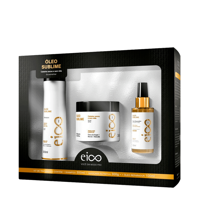 Kit Eico Pro Óleo Sublime - Shampoo 300ml + Máscara Tratamento 300ml + Óleo Reparador 100ml