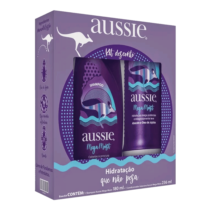 Kit  Aussie Mega Moist - Shampoo 180ml + Condicionador 236ml