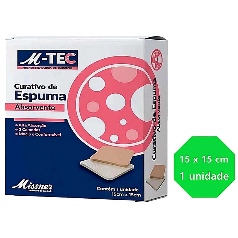 Curativo Espuma Absorvente M-Tec Missner 15x15cm - unidade