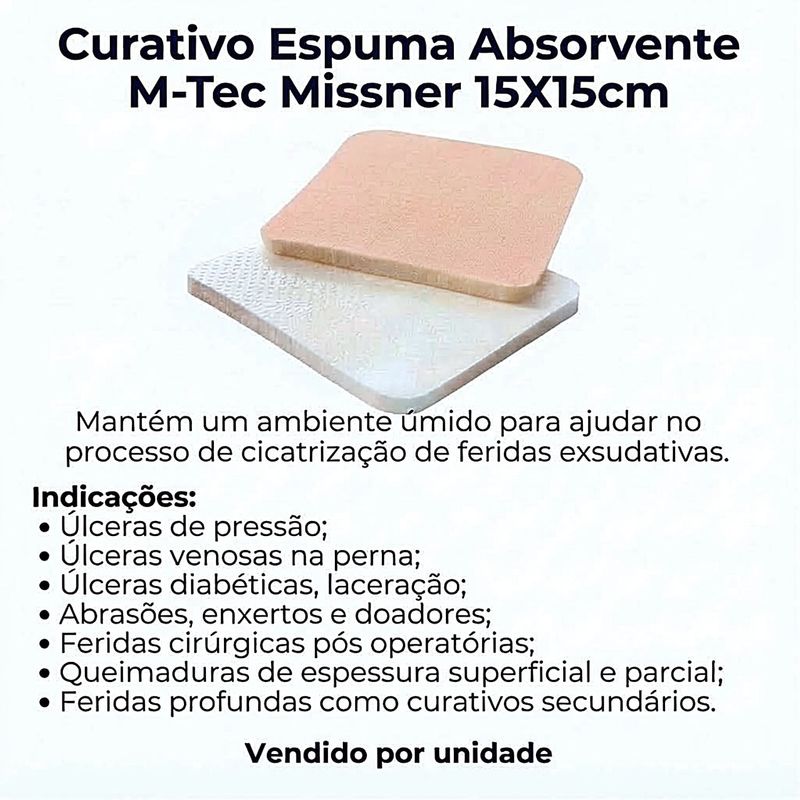 Curativo Espuma Absorvente M-Tec Missner 15x15cm - unidade