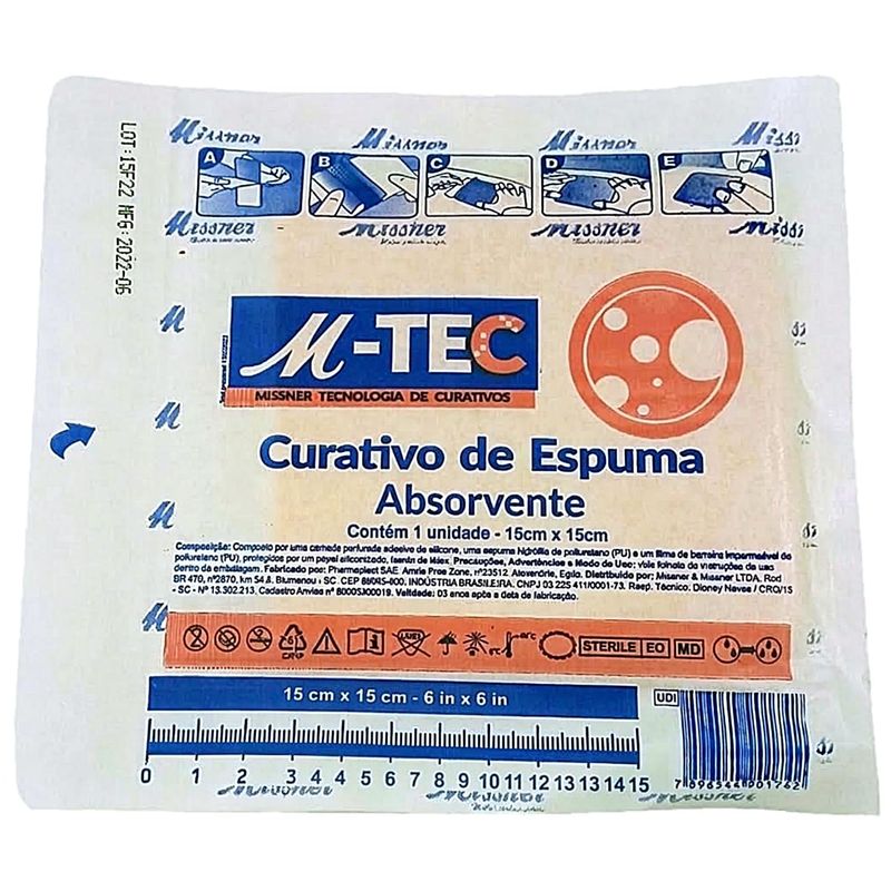 Curativo Espuma Absorvente M-Tec Missner 15x15cm - unidade