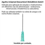 Agulha Uniqmed Descartável 30x0,80mm Estéril - unidade