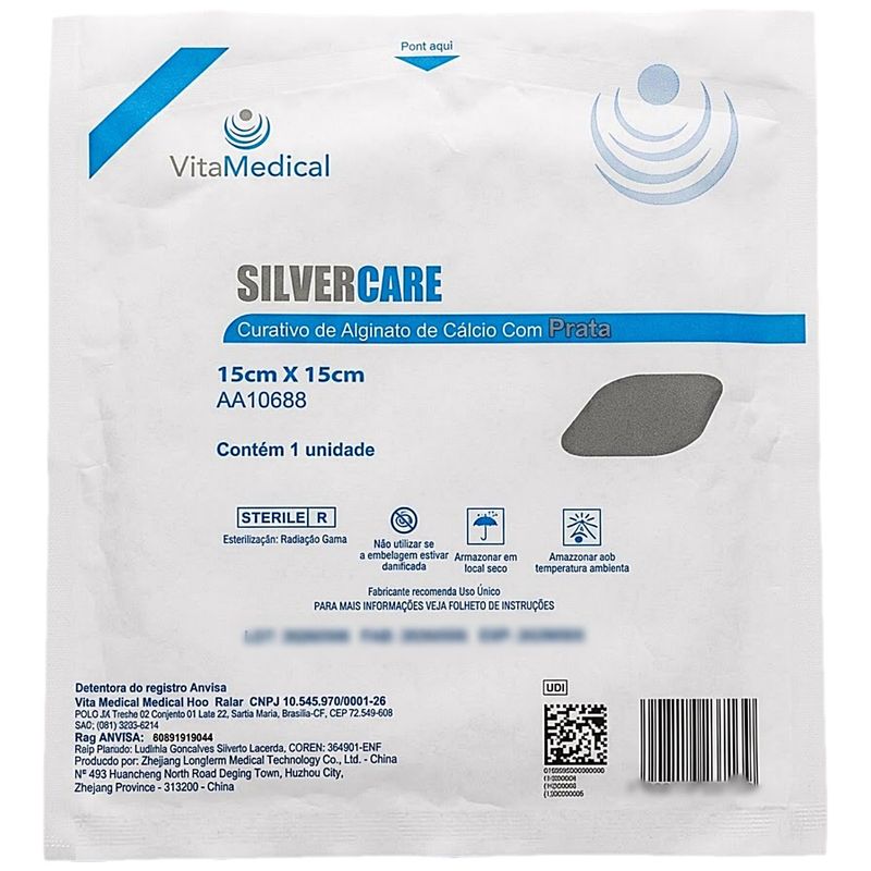 Curativo Silvercare Alginato Cálcio Prata 15x15cm - unidade