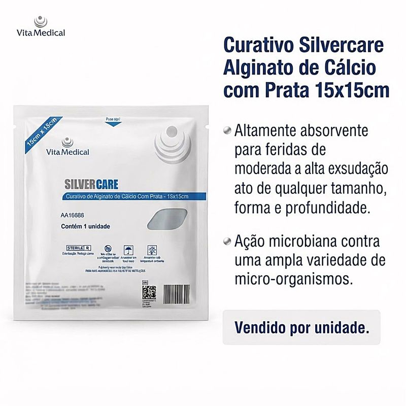 Curativo Silvercare Alginato Cálcio Prata 15x15cm - unidade