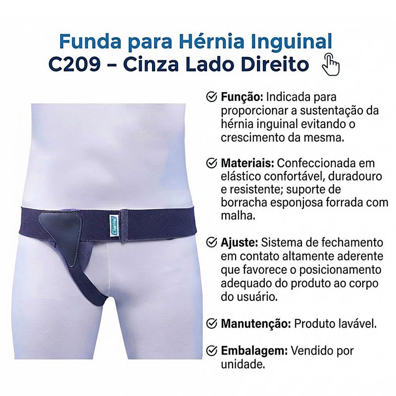 Funda para Hérnia Inguinal Cinza Lado Direito P - unidade