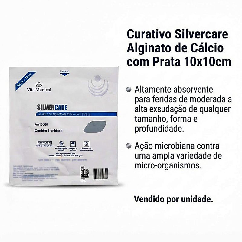 Curativo Silvercare Alginato Cálcio Prata 10x10cm - unidade