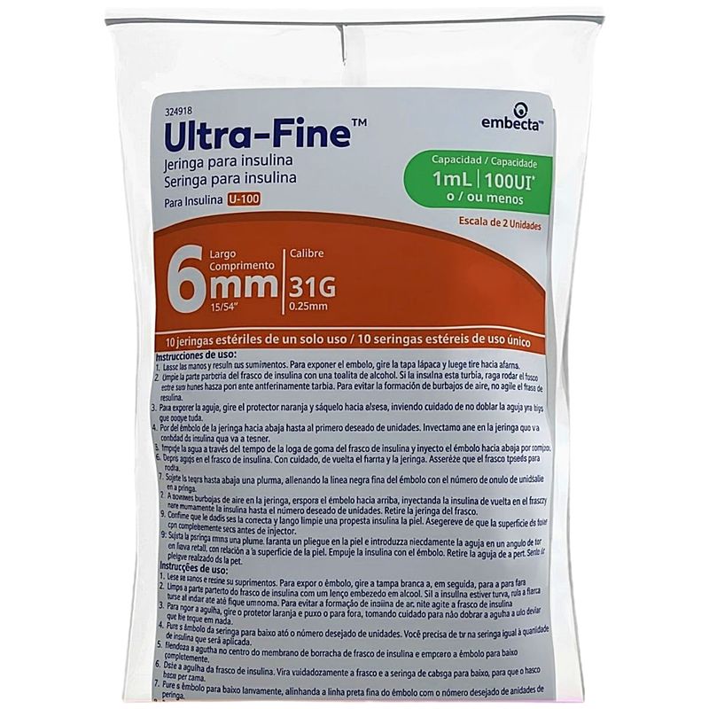 Seringa Insulina Embecta 100UI 1mL 6mm 31G - 10 seringas