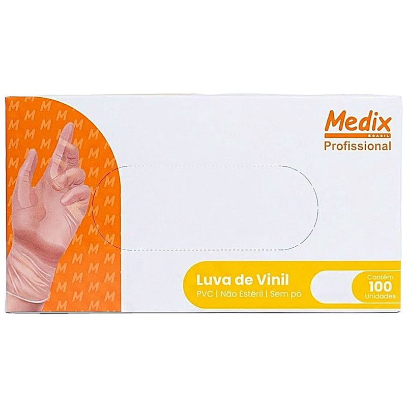Luva de Vinil sem Pó Medix Profissional Tam M - 100 unidades