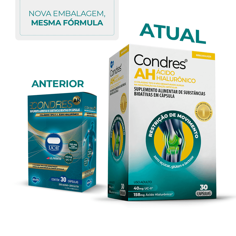 Condres AH Colágeno Tipo II 40mg + Ácido Hialurônico 30 Cápsulas