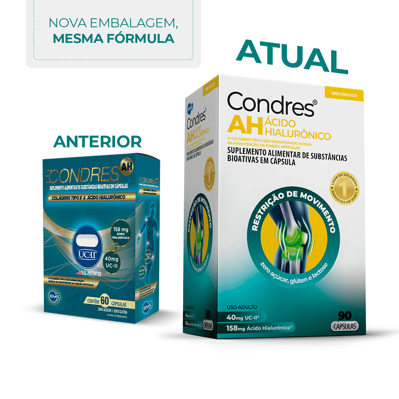 Condres AH Colágeno Tipo II 40mg + Ácido Hialurônico 90 Cápsulas