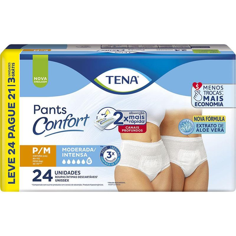 Roupa Íntima Tena Pants Confort P/M Leve 24 Pague 21 Unidades