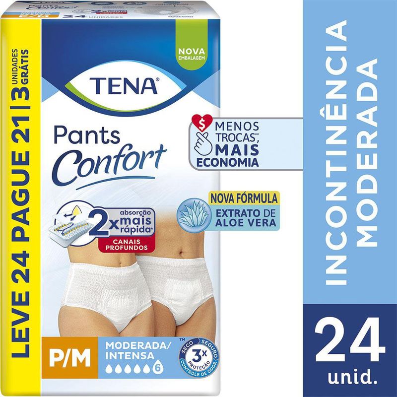 Roupa Íntima Tena Pants Confort P/M Leve 24 Pague 21 Unidades