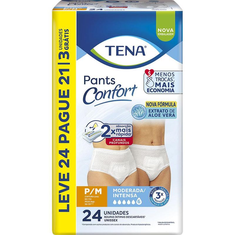 Roupa Íntima Tena Pants Confort P/M Leve 24 Pague 21 Unidades