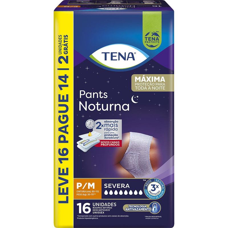 Roupa íntima Tena Pants Noturna P/M Leve 16 Pague 14 unidades