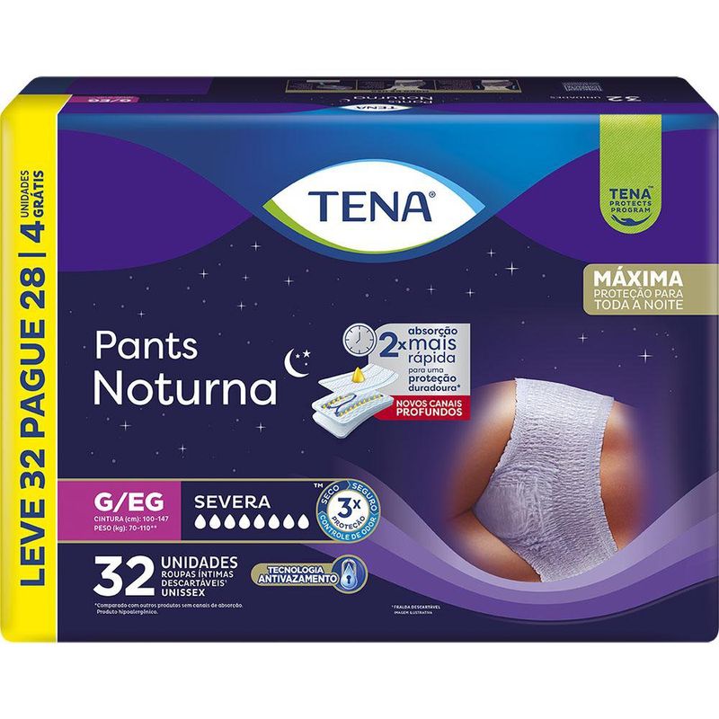 Roupa Íntima Tena Pants Noturna G/EG Leve 32 Pague 28 Unidades