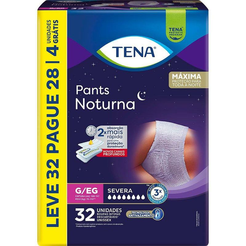 Roupa Íntima Tena Pants Noturna G/EG Leve 32 Pague 28 Unidades