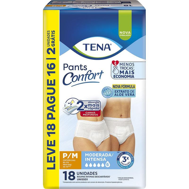Roupa Íntima Tena Pants Confort P/M Leve 18 Pague 16 Unidades