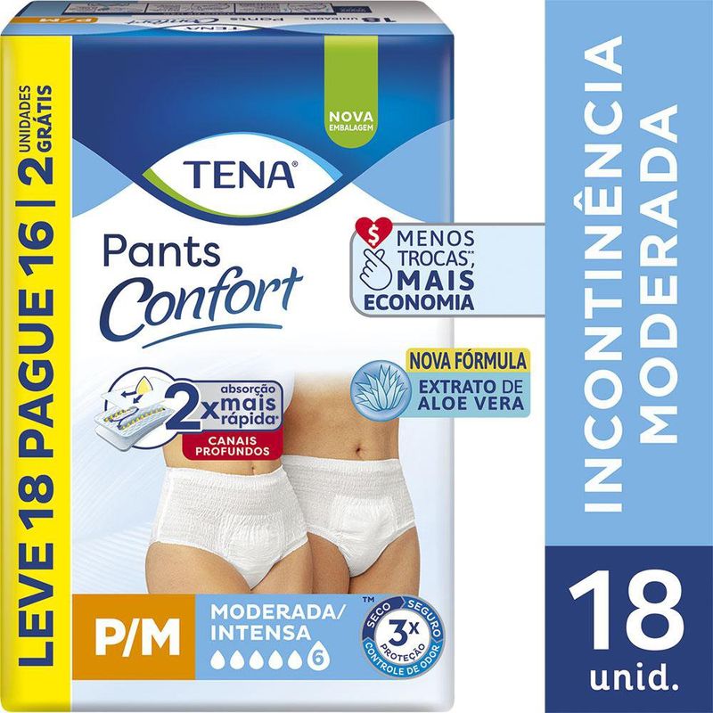 Roupa Íntima Tena Pants Confort P/M Leve 18 Pague 16 Unidades