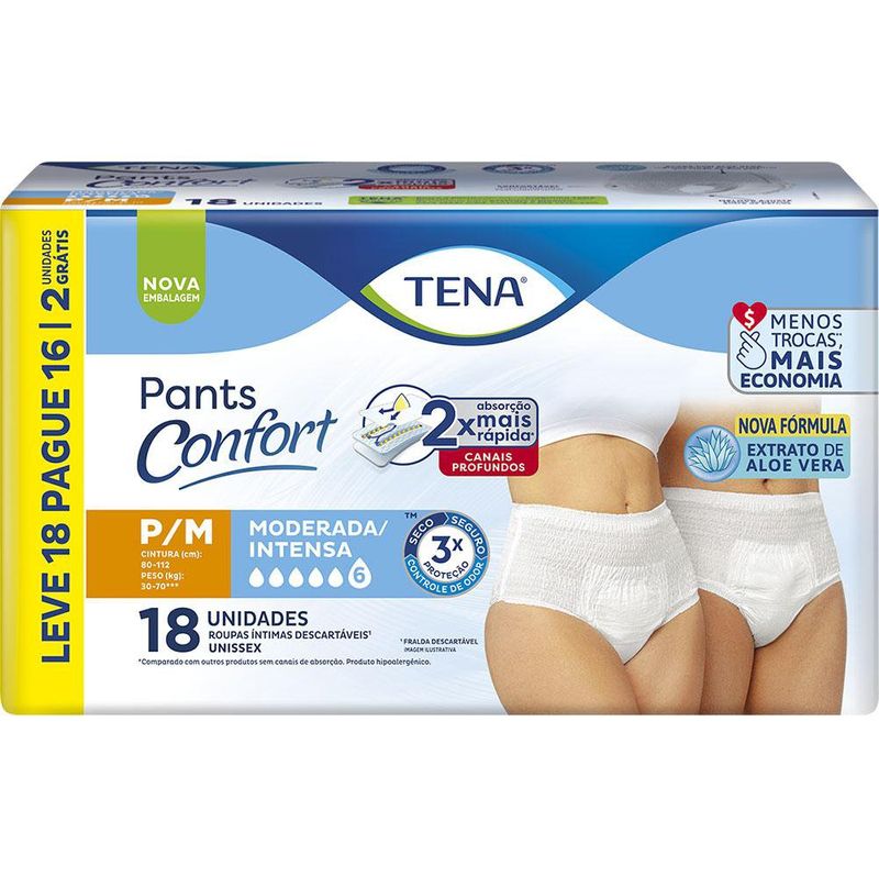 Roupa Íntima Tena Pants Confort P/M Leve 18 Pague 16 Unidades