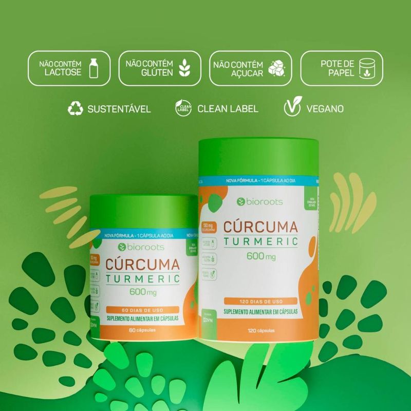 C??rcuma Turmeric 600mg com 60 C??psulas - Bioroots