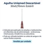 Agulha Uniqmed Descartável 30x0,70mm Estéril - unidade