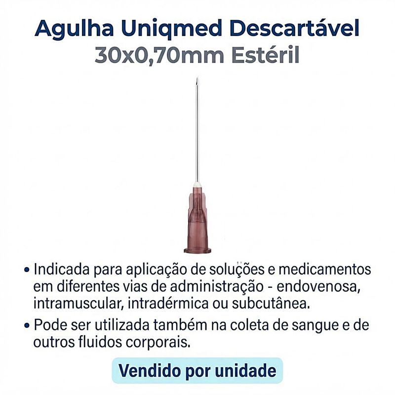 Agulha Uniqmed Descartável 30x0,70mm Estéril - unidade