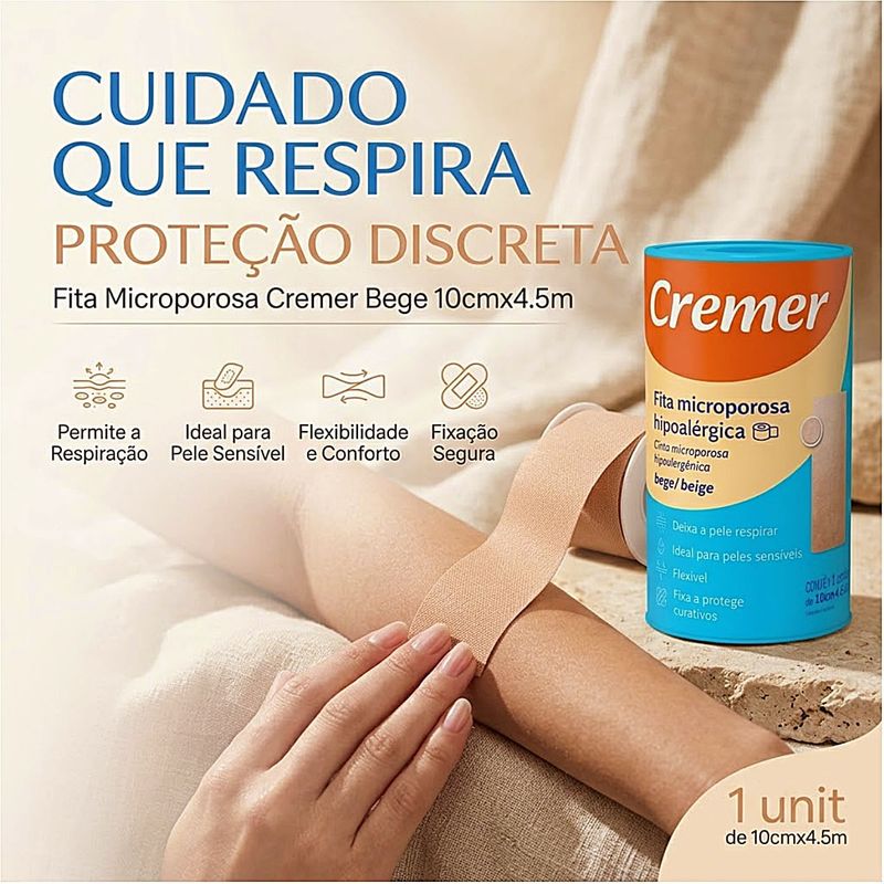 Fita Microporosa Cremer Bege 10cmx45m - unidade
