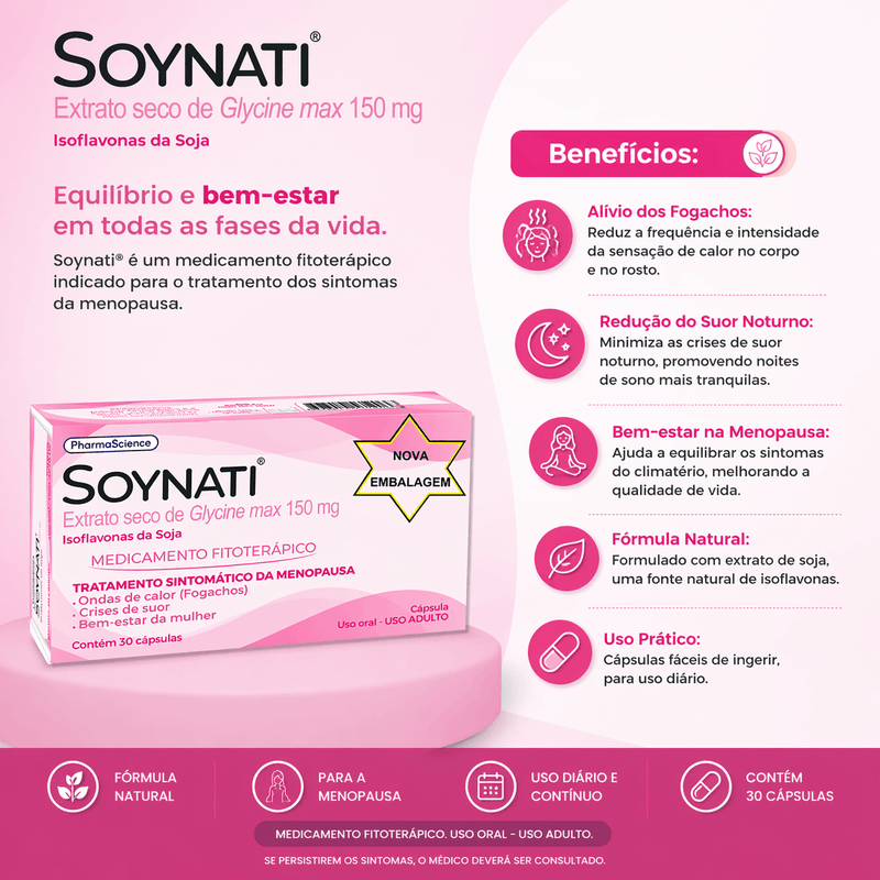 Kit 10 Soynati 150mg para menopausa 30 Cápsulas PharmaScience