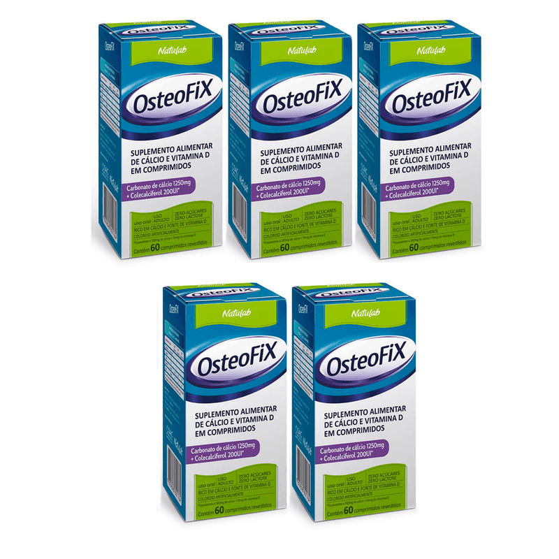 Kit 5 Caixas OsteoFix Cálcio D3 1250mg 200UI 60 Comprimidos