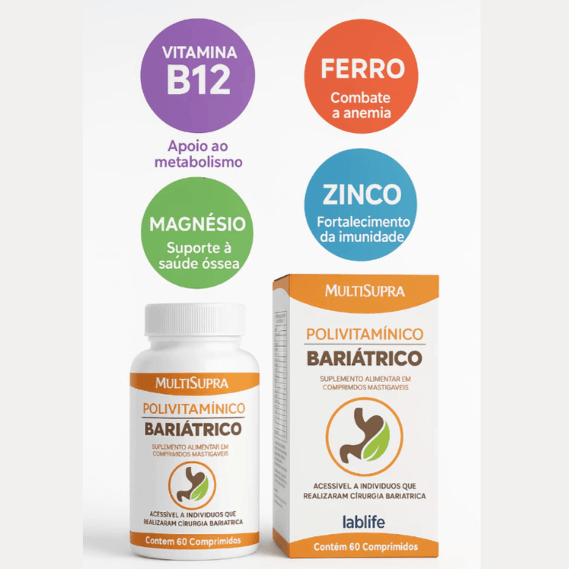 Polivitamínico Bariátrico 750mg Com 60 Comprimidos Mastigáveis - Laranja