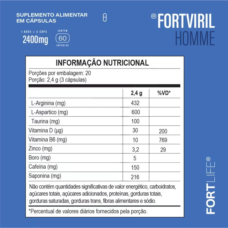 FortViril Homme 2400mg 60 Cápsulas - FortLife