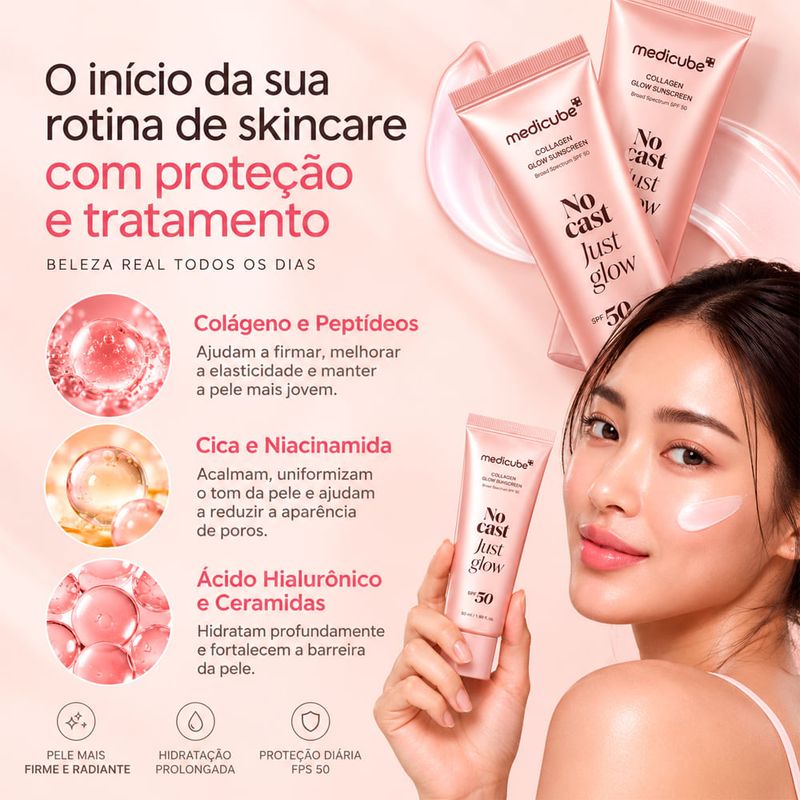 Medicube No Cast Just Glow Collagen Sunscreen - Protetor Solar Facial SPF 50 50ml
